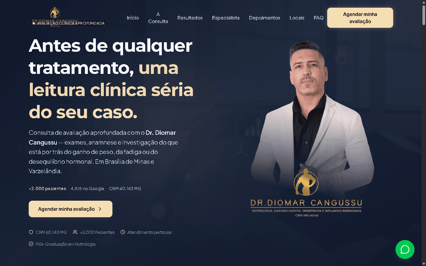 Página inicial do projeto Dr. Diomar Cangussu
